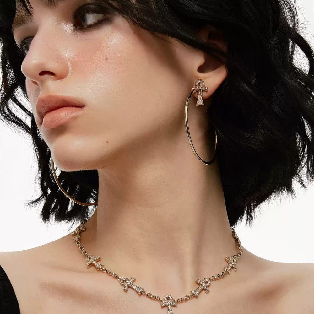 Kobine Women's Grunge Cross Hoop Earrings