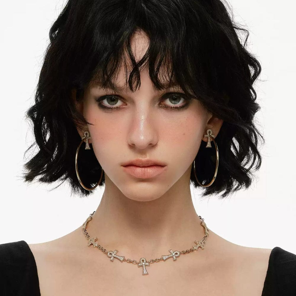 Kobine Women's Grunge Cross Hoop Earrings