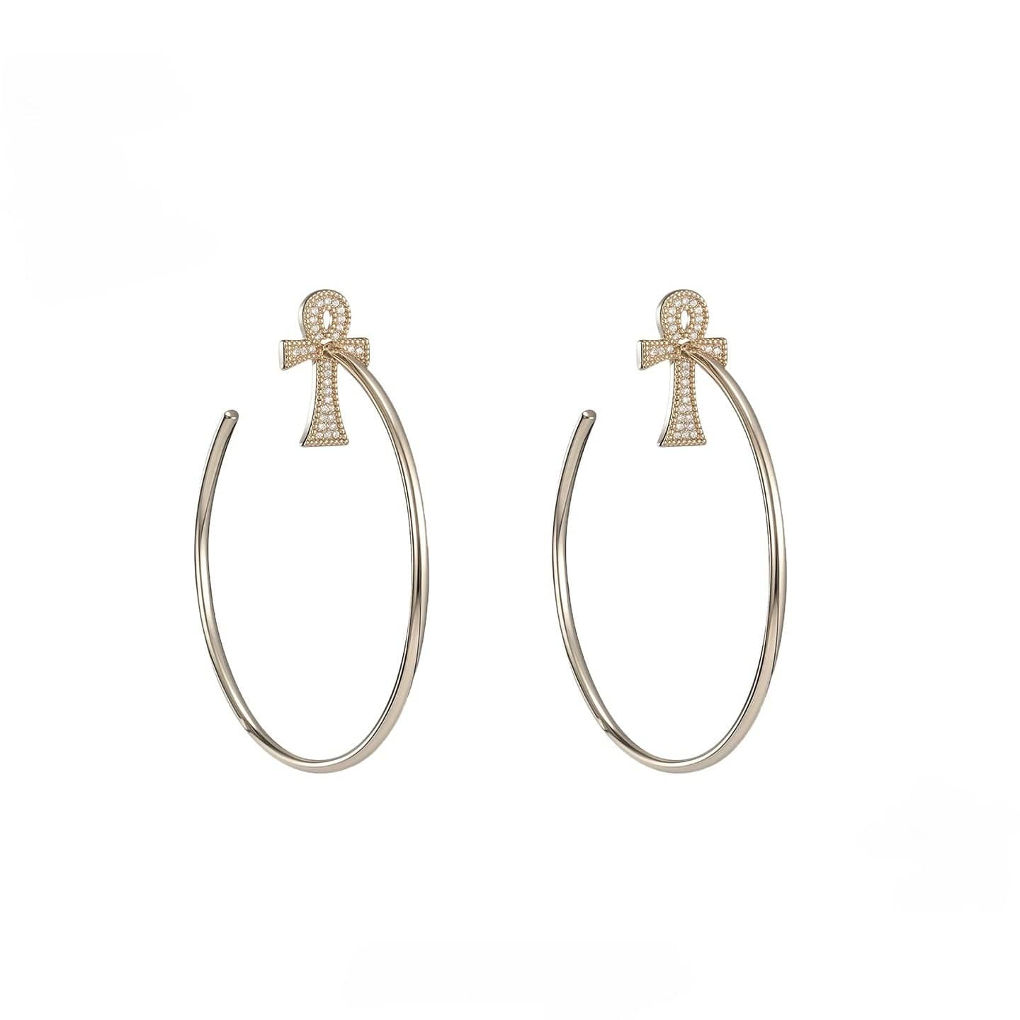 Kobine Women's Grunge Cross Hoop Earrings
