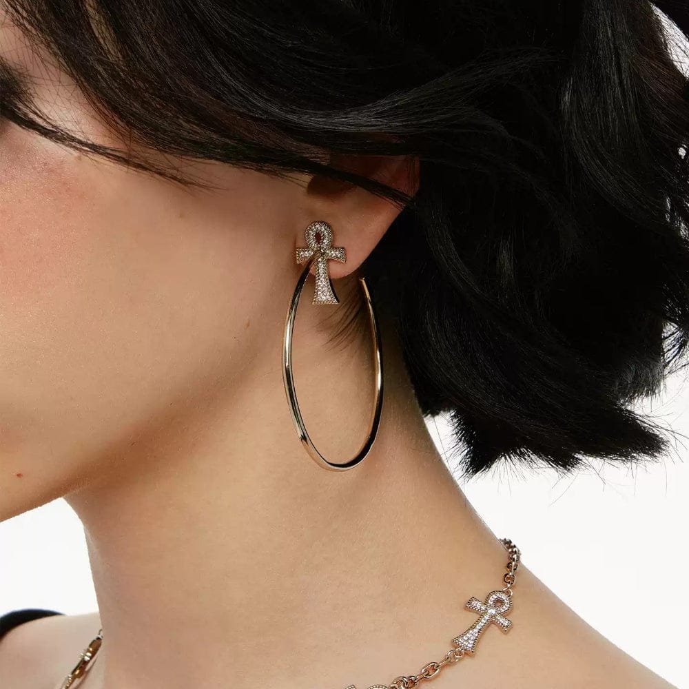 Kobine Women's Grunge Cross Hoop Earrings