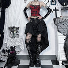 Kobine Women's Grunge Cross Lace Hem Plaid Bustier