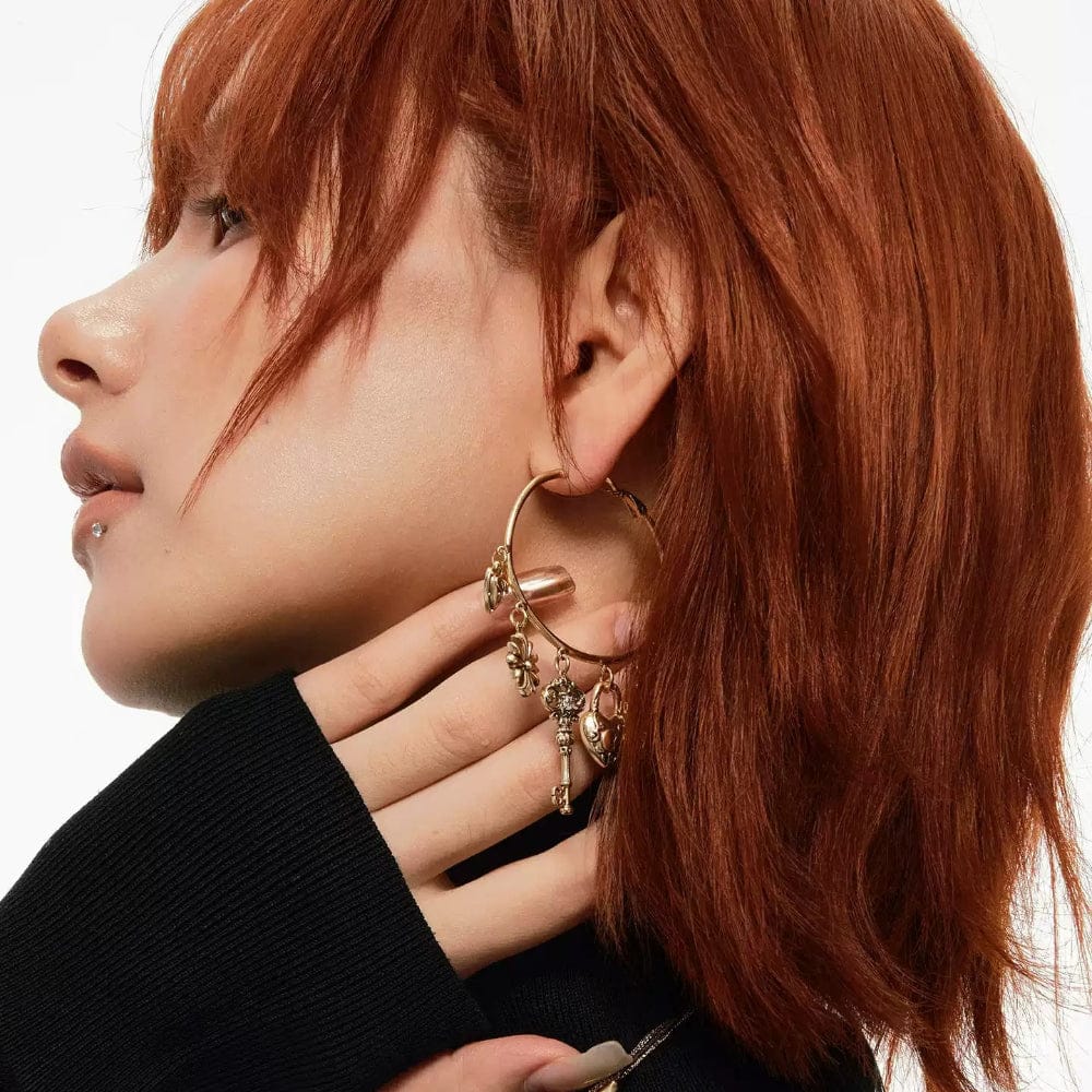 Kobine Women's Grunge Cross Lock Heart Key Earrings