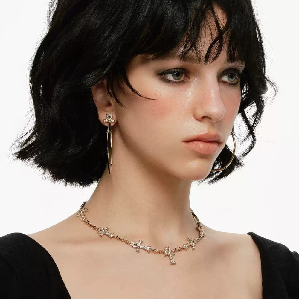 Kobine Women's Grunge Diamante Cross Chain Necklace