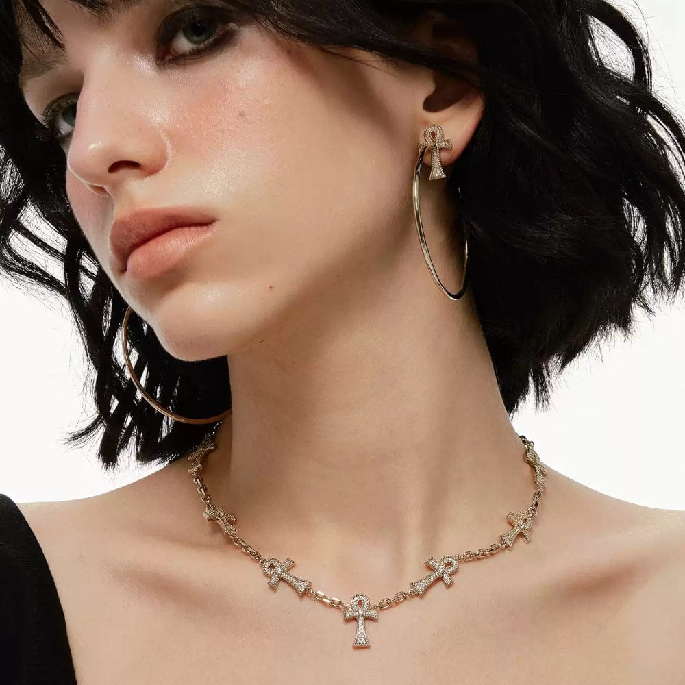 Kobine Women's Grunge Diamante Cross Chain Necklace