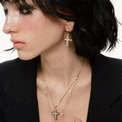 Kobine Women's Grunge Diamante Cross Earrings