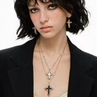 Kobine Women's Grunge Diamante Cross Earrings