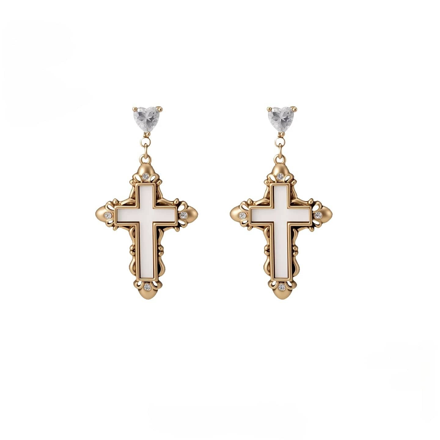 Kobine Women's Grunge Diamante Cross Earrings