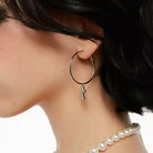 Kobine Women's Grunge Diamante Cross Hoop Earrings