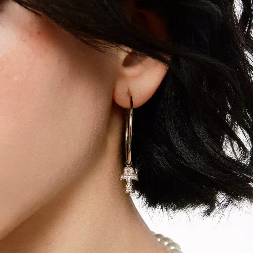 Kobine Women's Grunge Diamante Cross Hoop Earrings