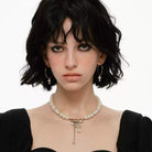 Kobine Women's Grunge Diamante Cross Hoop Earrings