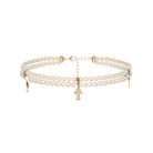 Kobine Women's Grunge Diamante Cross Pearl Necklace
