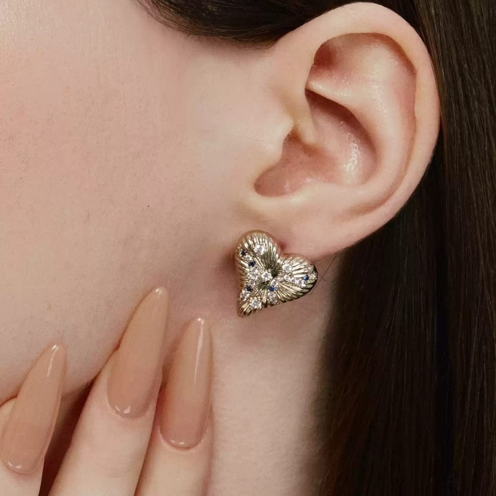 Kobine Women's Grunge Diamante Heart Earrings