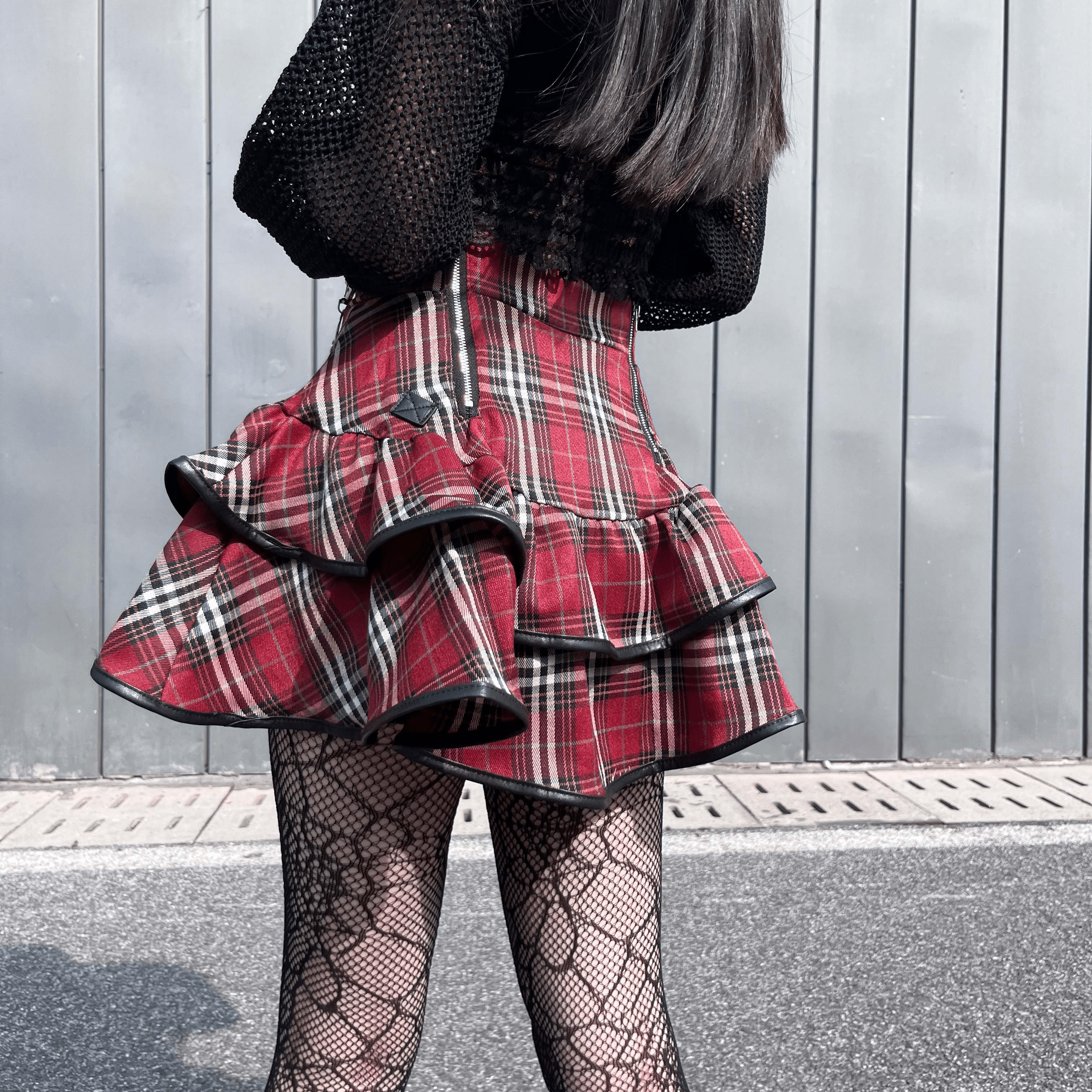 Designer red plaid sales skirt