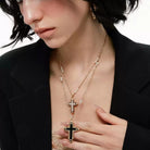Kobine Women's Grunge Double-layered Black & White Cross Necklace