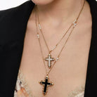 Kobine Women's Grunge Double-layered Black & White Cross Necklace