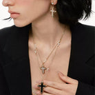 Kobine Women's Grunge Double-layered Black & White Cross Necklace