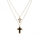 Kobine Women's Grunge Double-layered Black & White Cross Necklace