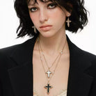 Kobine Women's Grunge Double-layered Black & White Cross Necklace