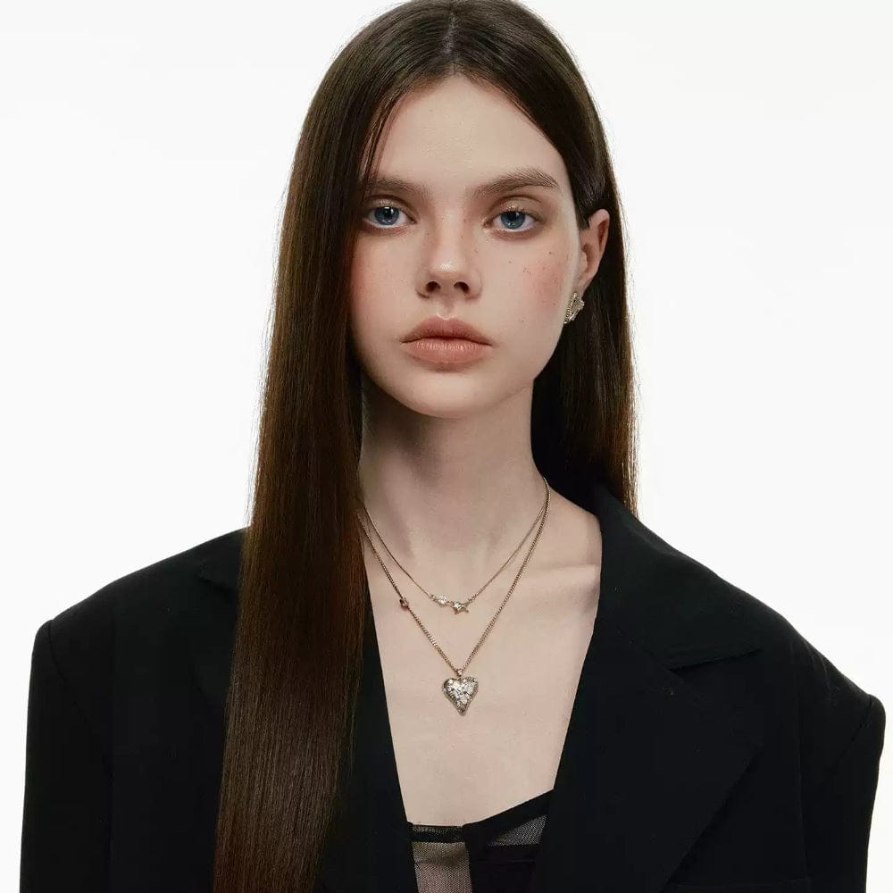 Kobine Women's Grunge Double-layered Diamante Heart Necklace