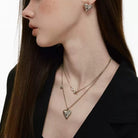 Kobine Women's Grunge Double-layered Diamante Heart Necklace