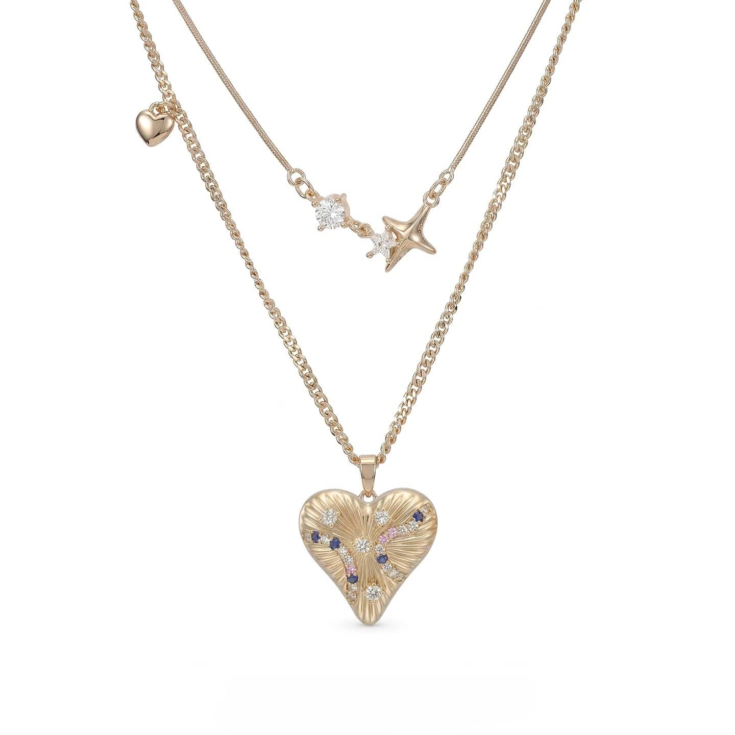 Kobine Women's Grunge Double-layered Diamante Heart Necklace