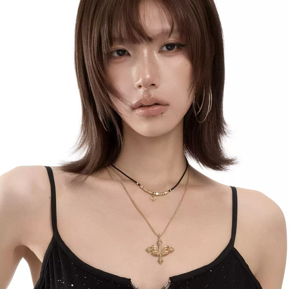 Kobine Women's Grunge Double-layered Star Cross Necklace