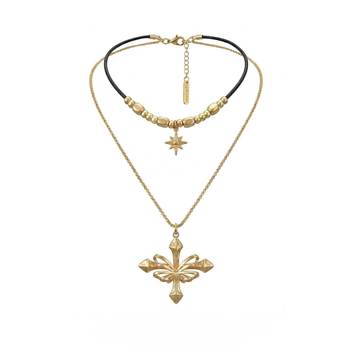 Kobine Women's Grunge Double-layered Star Cross Necklace