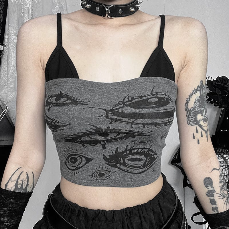 Kobine Women's Grunge Evil Eyes Printed Tank Top