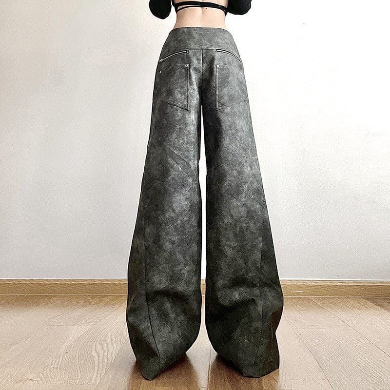 Kobine Women's Grunge Faux Leather Loose Pants