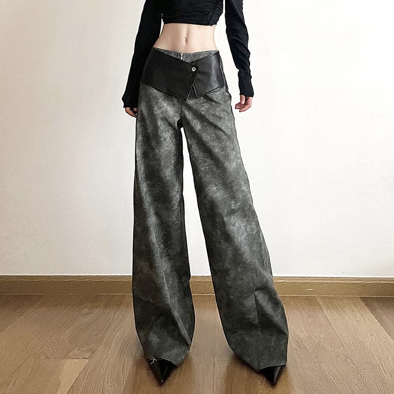 Kobine Women's Grunge Faux Leather Loose Pants