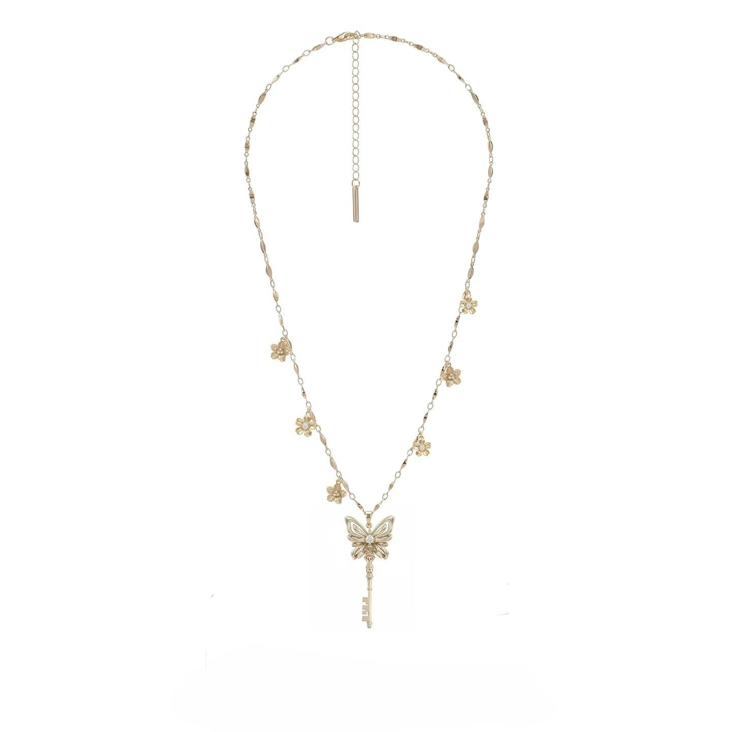 Kobine Women's Grunge Floral Butterfly Key Necklace