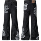 Kobine Women's Grunge Floral Lace Embroidered Flare Pants