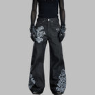 Kobine Women's Grunge Floral Lace Embroidered Flare Pants