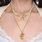 Kobine Women's Grunge Geometry Star Pearl Double Layer Necklace