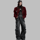 Kobine Women's Grunge Graphic Print Wide Leg Pants with Detachable Waist Sash
