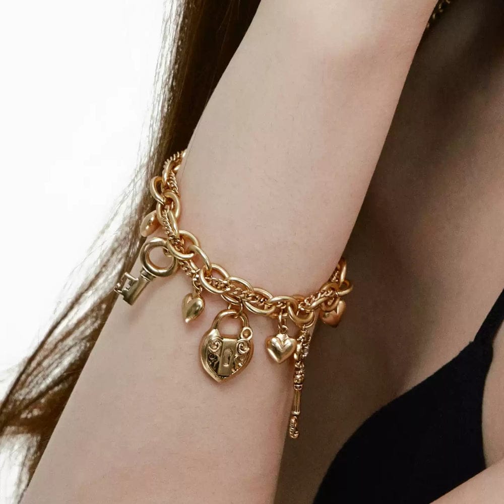 Kobine Women's Grunge Heart Key Lock Bracelet