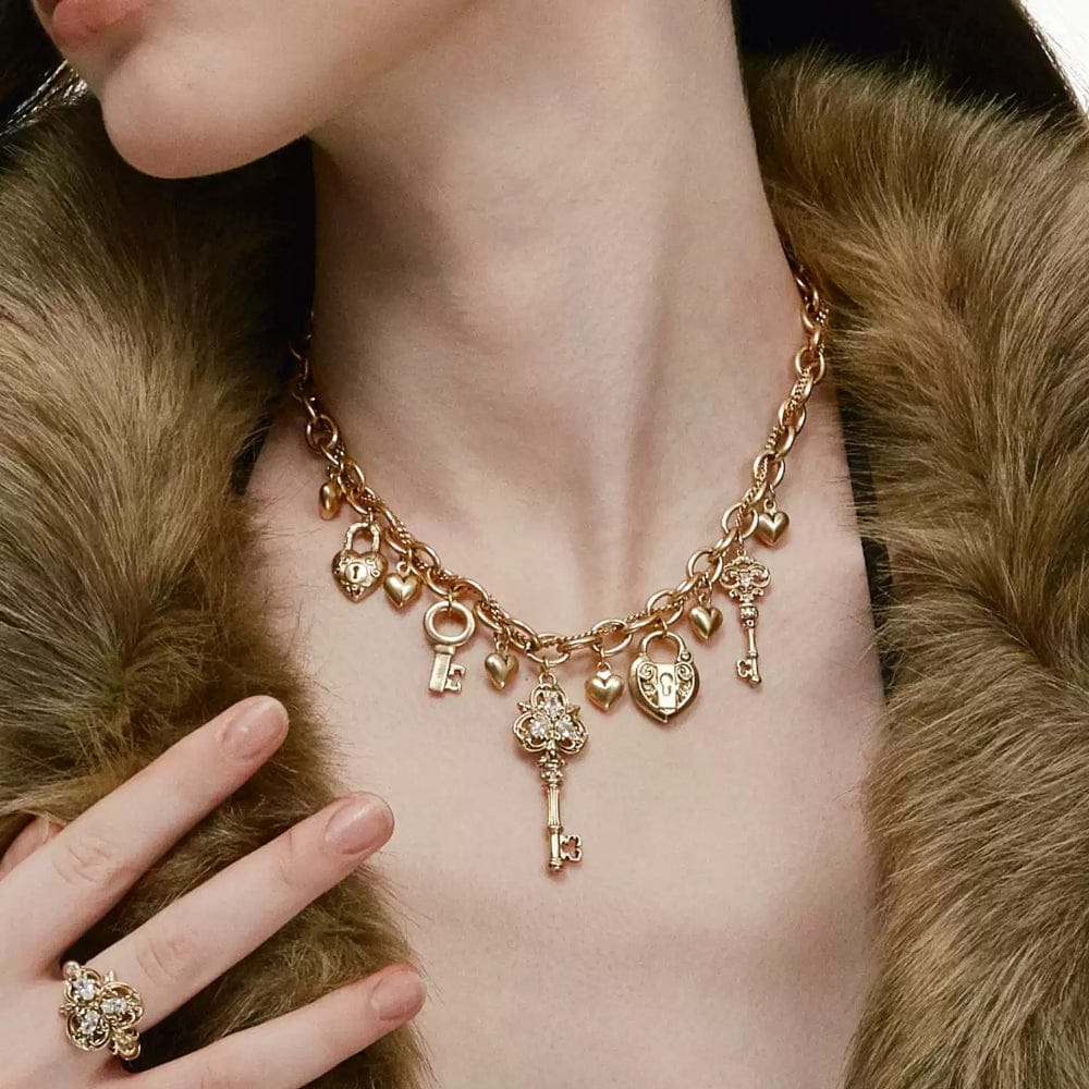 Kobine Women's Grunge Heart Key Lock Necklace