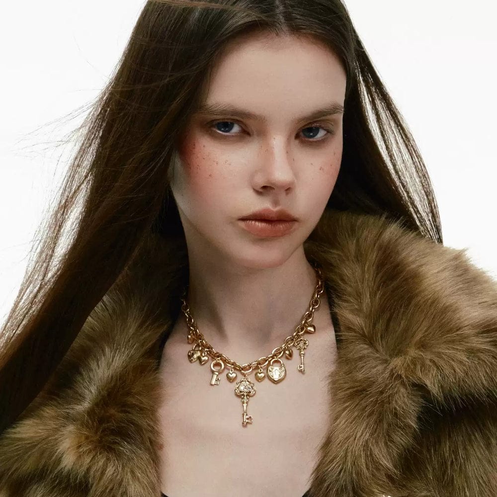 Kobine Women's Grunge Heart Key Lock Necklace