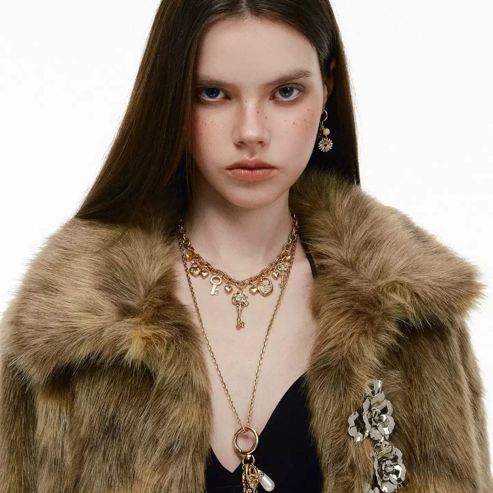 Kobine Women's Grunge Heart Key Lock Necklace