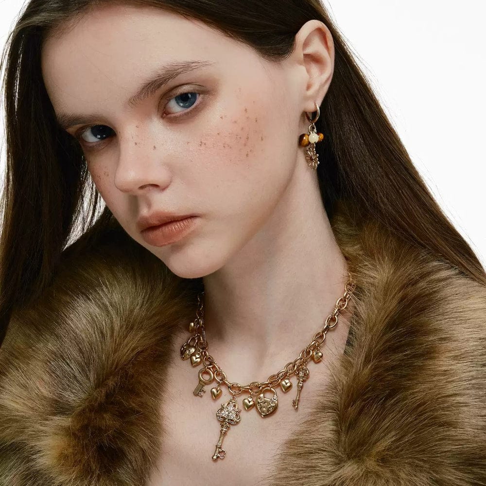 Kobine Women's Grunge Heart Key Lock Necklace