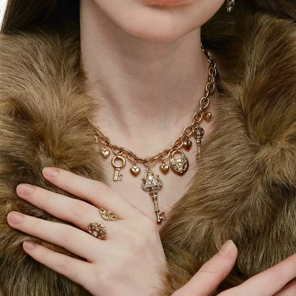 Kobine Women's Grunge Heart Key Lock Necklace