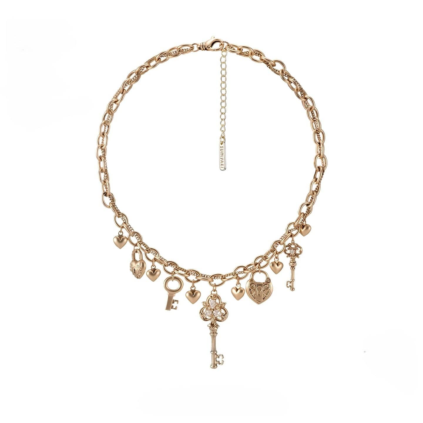 Kobine Women's Grunge Heart Key Lock Necklace