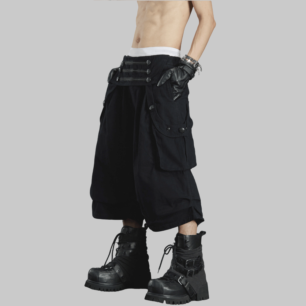 Kobine Women's Grunge High Waist Buttoned Cargo Capri Pants