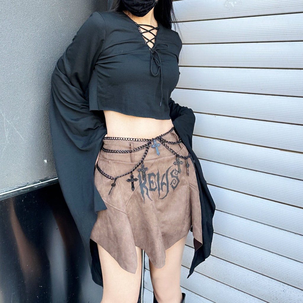 Kobine Women's Grunge High-waisted Irregular Hem Short Skirt