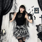 Kobine Women's Grunge High-waisted Mesh Splice Plaid Skirt