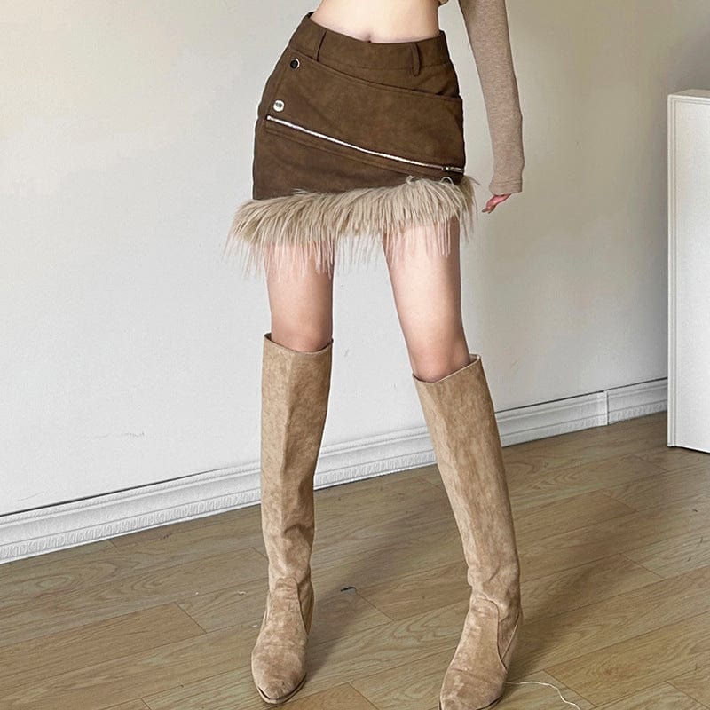 Kobine Women's Grunge Irregular Fluffy Skirt