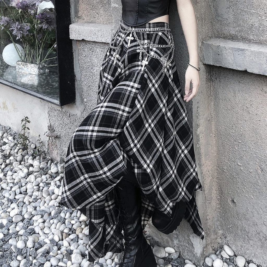 Kobine Women's Grunge Irregular Hem Maxi Pleated Skirt
