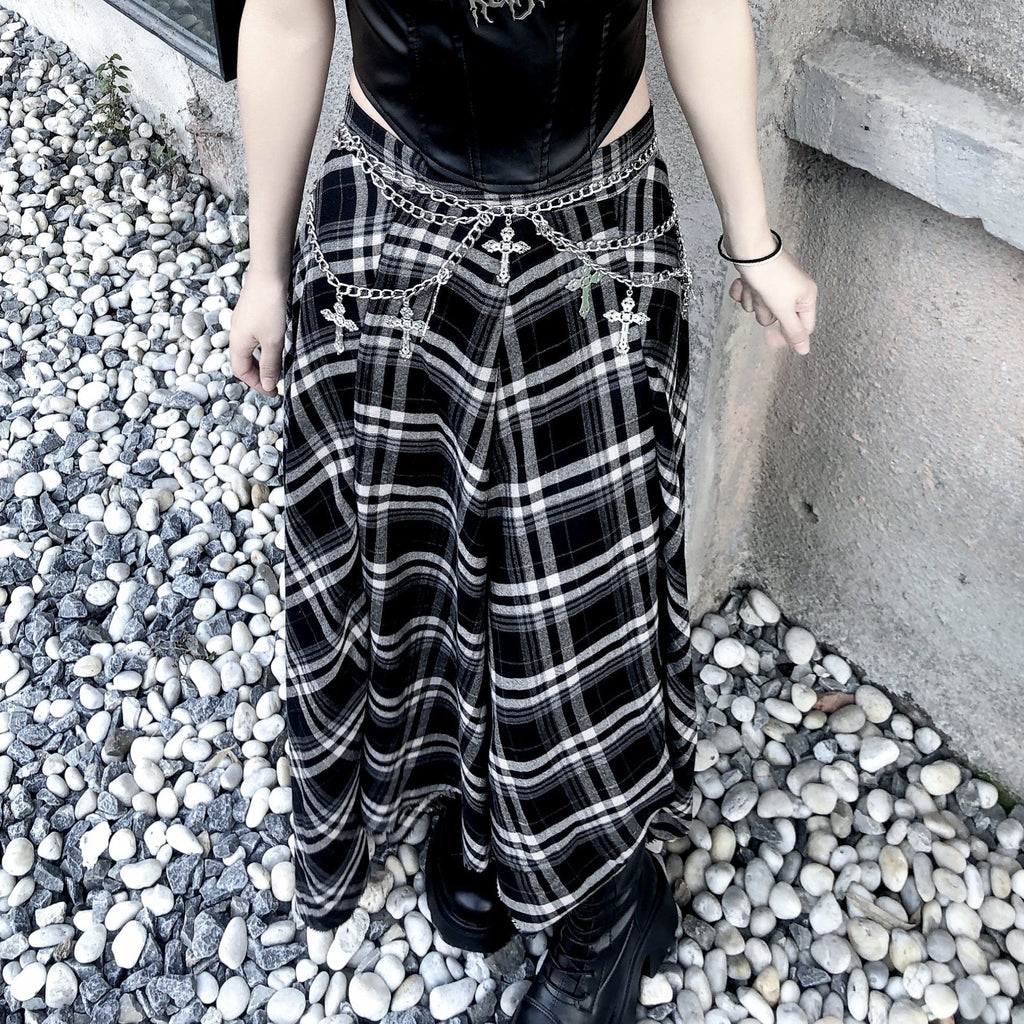 Kobine Women's Grunge Irregular Hem Maxi Pleated Skirt