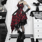 Kobine Women's Grunge Irregular Lace-up Plaid Party Slip Dress