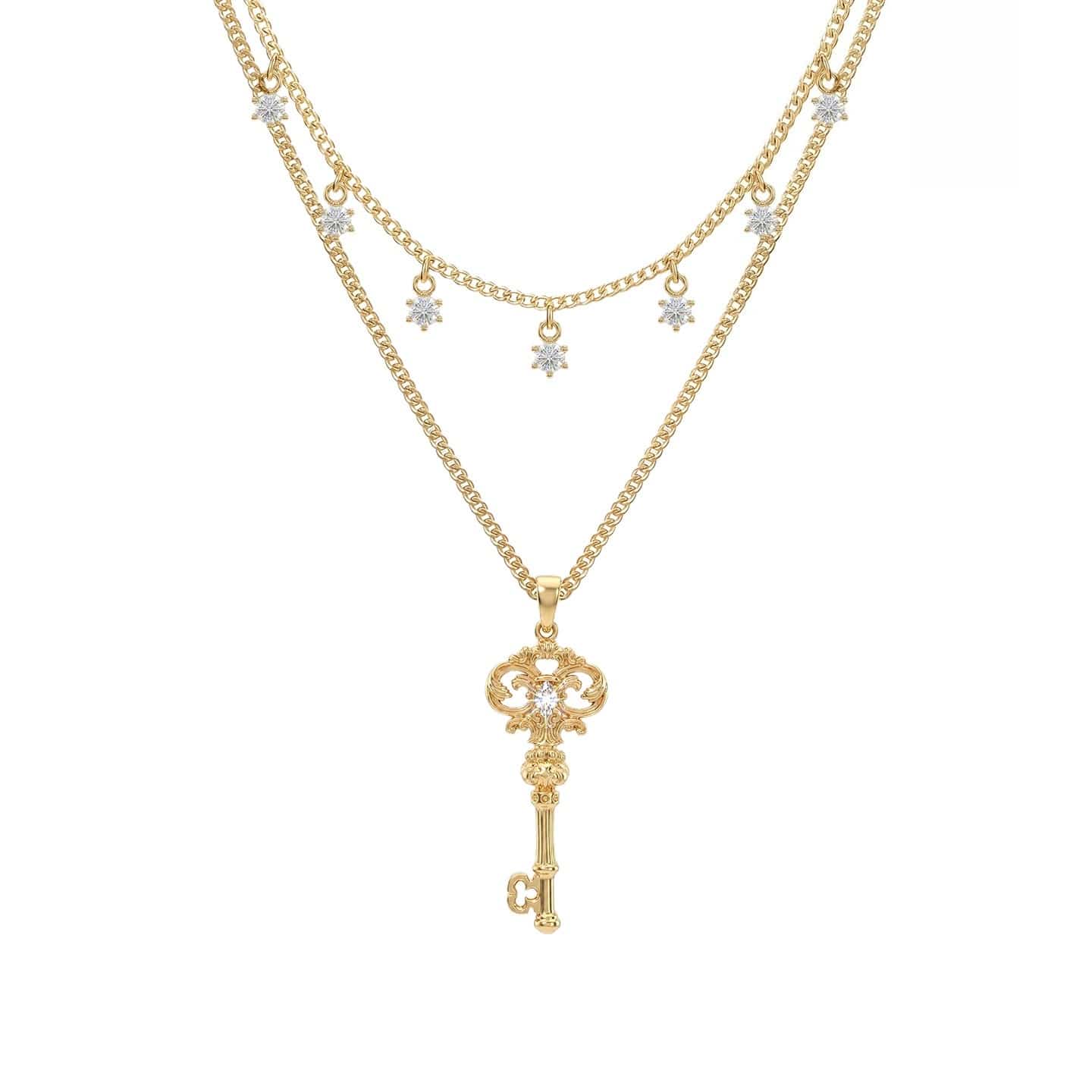 Kobine Women's Grunge Key Double Layer Necklace